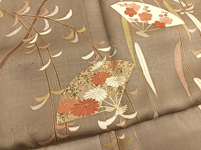 平和屋着物■訪問着 刺繍 枝垂れ柳扇面花文 暈し染め 金彩 正絹 逸品 BAAX7400hv