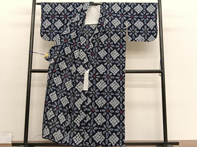 平和屋着物∴夏物 浴衣 有松鳴海絞り 花格子菱文 綿 逸品 BAAX7403hv