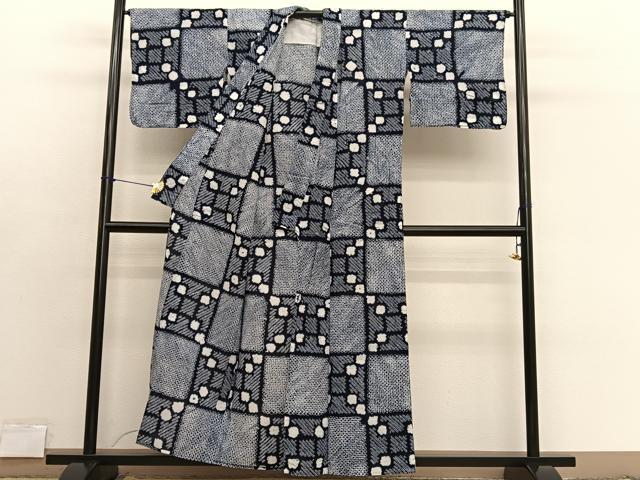 平和屋着物∴夏物 浴衣 有松鳴海絞り 格子柄 綿 逸品 BAAX7408hv