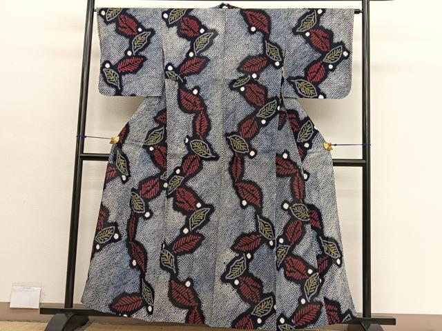 平和屋着物∴夏物 浴衣 有松鳴海絞り 舞葉文 綿 逸品 BAAX7415hv