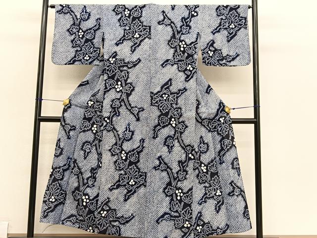 平和屋着物∴夏物 浴衣 有松鳴海絞り 葡萄蔦の葉文 綿 逸品 BAAX7419hv