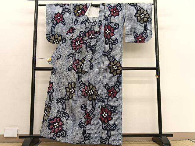 平和屋着物∴夏物 浴衣 有松鳴海絞り 花唐草文 綿 逸品 BAAX7425hv