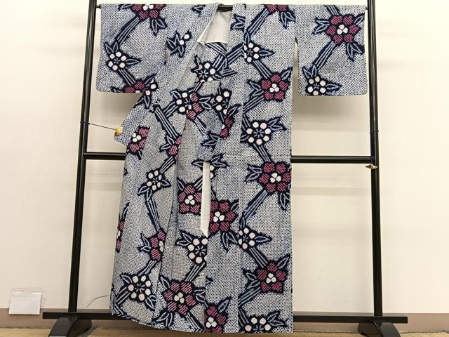 平和屋着物∴夏物 浴衣 有松鳴海絞り 草花文 綿 逸品 BAAX7435hv