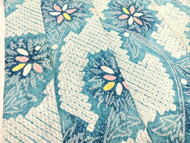 平和屋着物∴夏物 浴衣 有松鳴海絞り 更紗花文 綿 逸品 BAAX7443hv