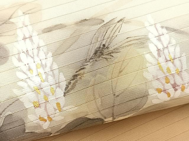 平和屋着物*夏物 絽塩瀬 九寸開き名古屋帯 作家物 蜻蛉草花文 正絹 逸品 未使用 BAAX7476hv