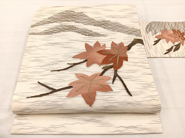平和屋着物*夏物 九寸名古屋帯 すくい織 遠山楓文 金糸 正絹 逸品 BAAX7482hv