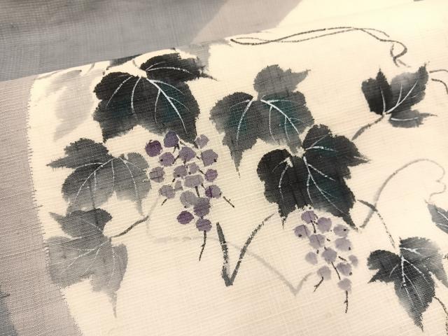平和屋着物*夏物 九寸名古屋帯 手描き 葡萄蔦の葉文 正絹 逸品 BAAX7486hv