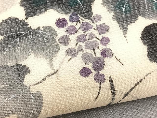 平和屋着物*夏物 九寸名古屋帯 手描き 葡萄蔦の葉文 正絹 逸品 BAAX7486hv
