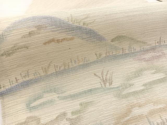 平和屋着物*夏物 九寸名古屋帯 風景文 銀糸 正絹 逸品 BAAX7489hv