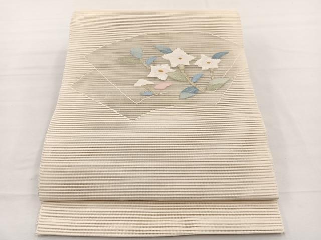 平和屋着物*夏物 八寸名古屋帯 絽綴れ 地紙桔梗文 金糸 正絹 逸品 未使用 BAAX7490hv
