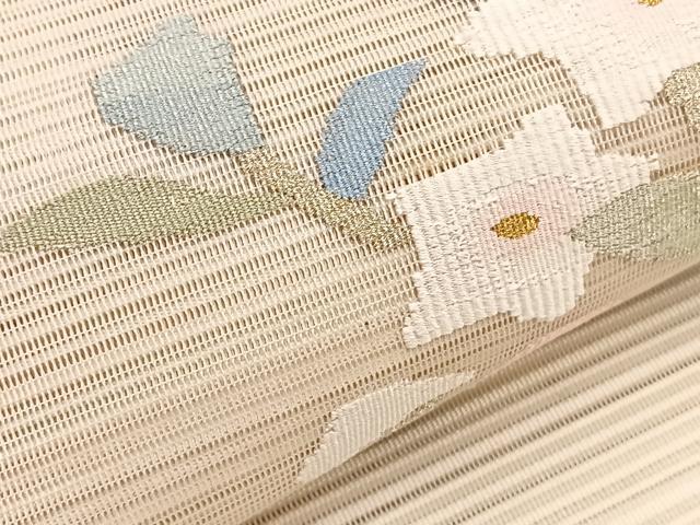 平和屋着物*夏物 八寸名古屋帯 絽綴れ 地紙桔梗文 金糸 正絹 逸品 未使用 BAAX7490hv