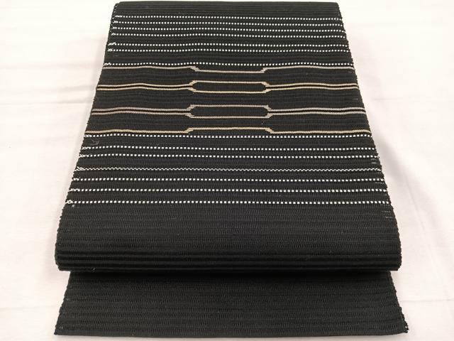 平和屋着物*夏物 八寸名古屋帯 絽綴れ 横段文 黒地 金糸 正絹 逸品 BAAX7493hv