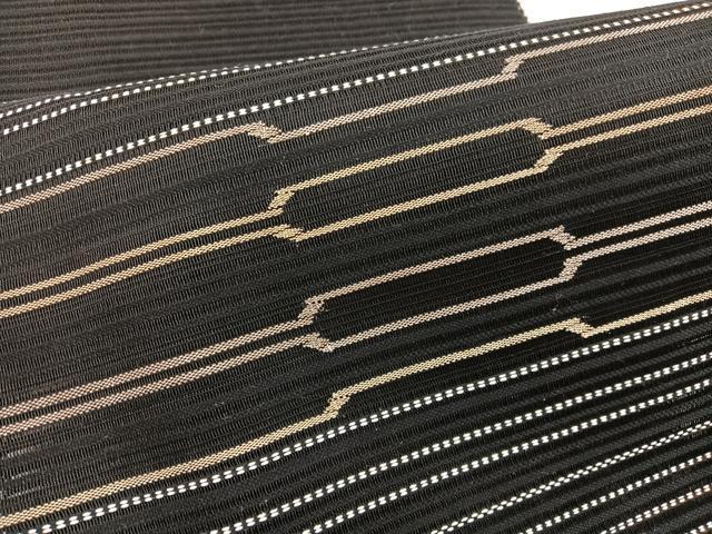 平和屋着物*夏物 八寸名古屋帯 絽綴れ 横段文 黒地 金糸 正絹 逸品 BAAX7493hv
