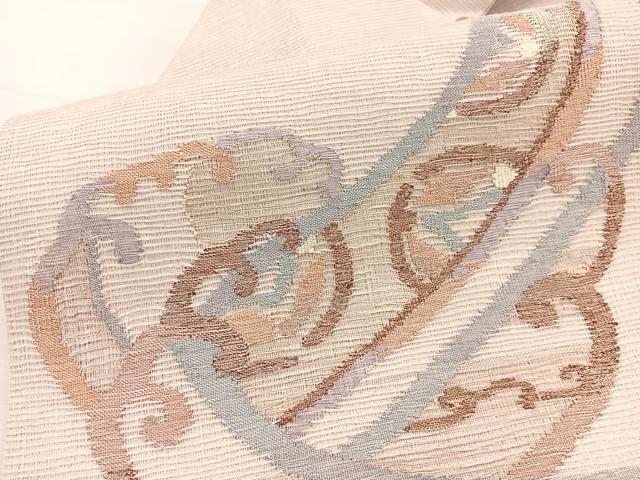 平和屋着物*夏物 九寸名古屋帯 すくい織 立波文 銀通し地 正絹 逸品 BAAX7500hv