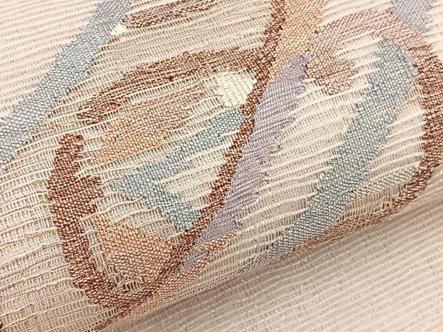 平和屋着物*夏物 九寸名古屋帯 すくい織 立波文 銀通し地 正絹 逸品 BAAX7500hv