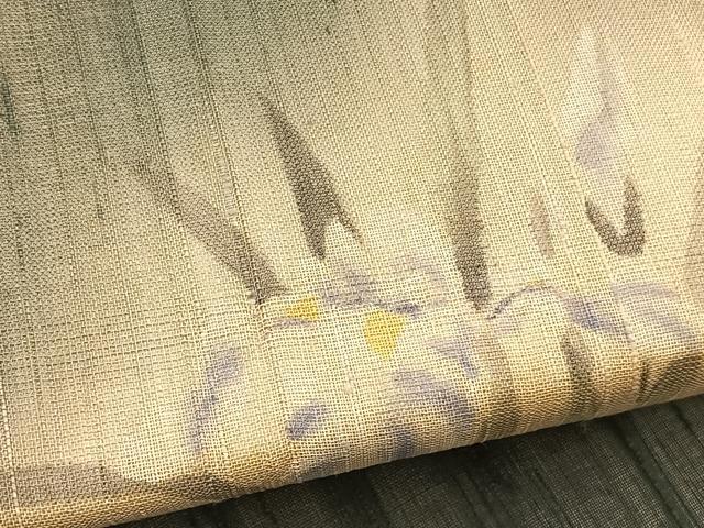 平和屋着物*夏物 九寸名古屋帯 手描き 紬地 草花文 正絹 逸品 BAAX7501hv