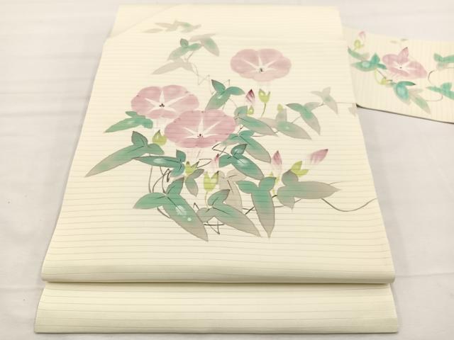 平和屋着物*夏物 絽塩瀬 九寸名古屋帯 手描き 朝顔 正絹 逸品 BAAX7502hv