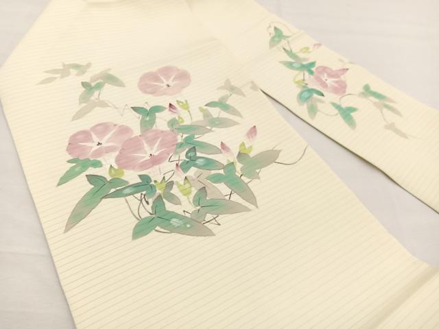 平和屋着物*夏物 絽塩瀬 九寸名古屋帯 手描き 朝顔 正絹 逸品 BAAX7502hv