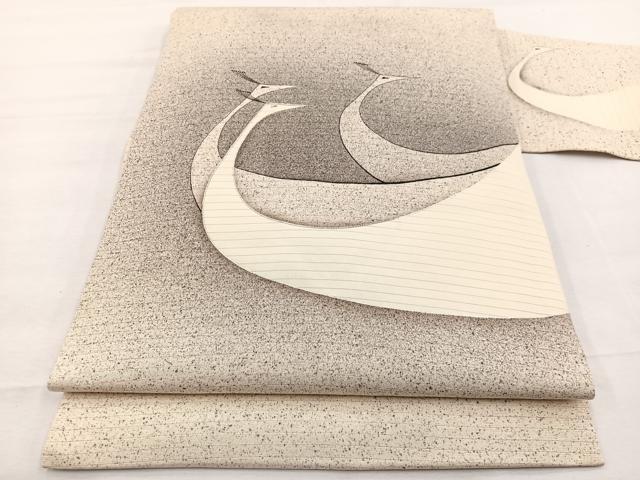 平和屋着物*夏物 絽塩瀬 九寸名古屋帯 駒刺繍 孔雀 正絹 逸品 BAAX7503hv