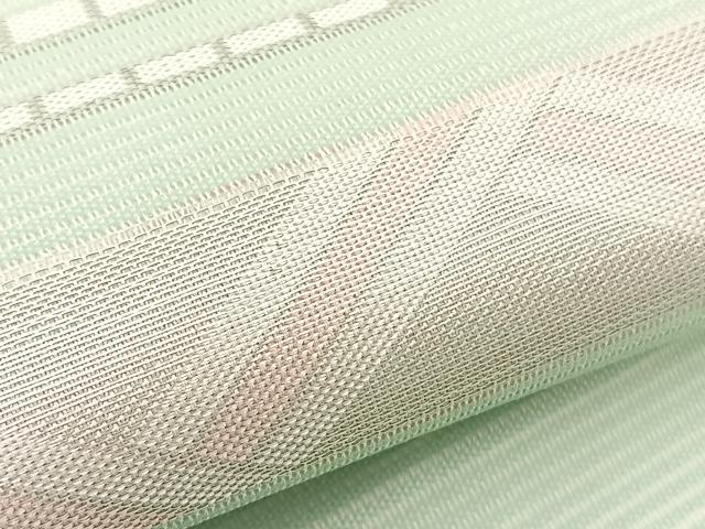 平和屋着物*夏物 九寸名古屋帯 幾何学横段文 銀糸 正絹 逸品 BAAX7504hv