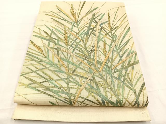 平和屋着物*夏物 九寸開き名古屋帯 刺繍 草葉文 金彩 正絹 逸品 BAAX7511hv