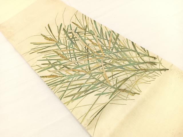 平和屋着物*夏物 九寸開き名古屋帯 刺繍 草葉文 金彩 正絹 逸品 BAAX7511hv