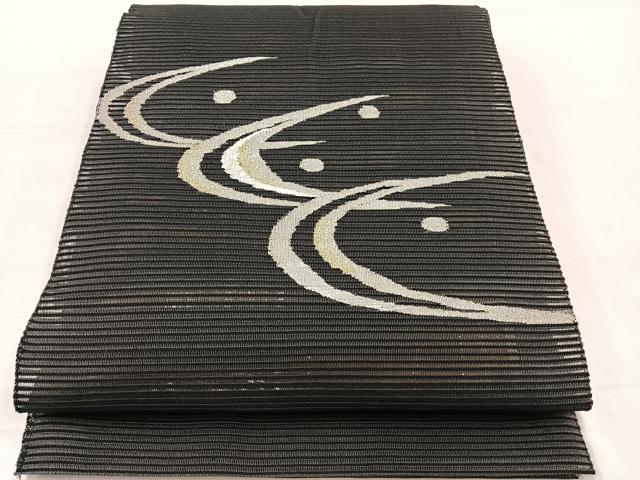 平和屋着物*夏物 八寸名古屋帯 絽綴れ 幾何学文様 黒地 金銀糸 正絹 逸品 BAAX7512hv