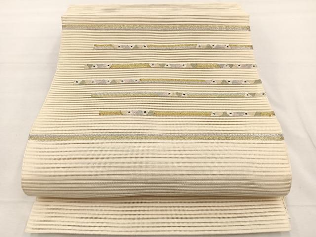 平和屋着物*夏物 八寸名古屋帯 絽綴れ 幾何学横段文 金銀糸 正絹 逸品 BAAX7514hv