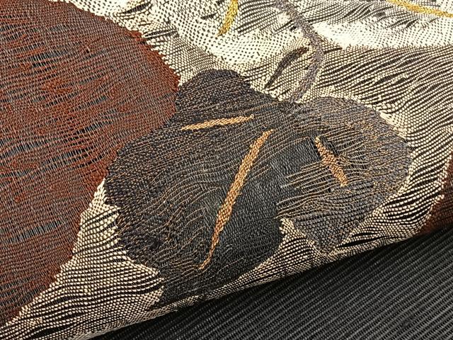 平和屋着物*夏物 八寸名古屋帯 すくい織 草葉文 金糸 正絹 逸品 BAAX7519hv