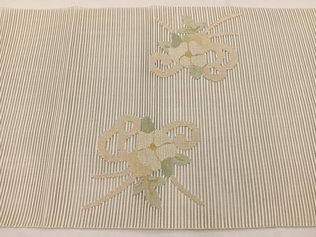 平和屋着物*夏物 八寸名古屋帯 絽綴れ 草花文 金糸 正絹 逸品 未使用 BAAX7525hv