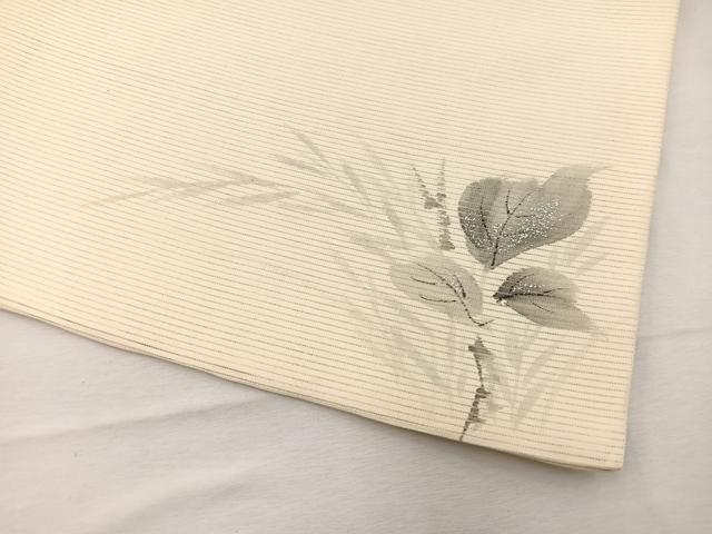平和屋着物*夏物 九寸名古屋帯 作家物 手描き 刺繍 牡丹文 銀彩 正絹 逸品 BAAX7537hv