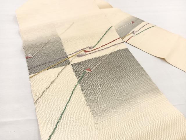 平和屋着物*夏物 八寸名古屋帯 幾何学文様 銀糸 正絹 逸品 BAAX7539hv