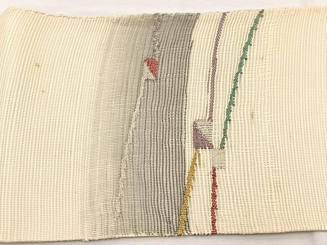 平和屋着物*夏物 八寸名古屋帯 幾何学文様 銀糸 正絹 逸品 BAAX7539hv