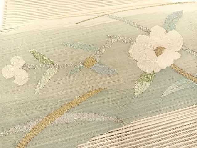 平和屋着物*夏物 八寸名古屋帯 絽綴れ 椿芝草文 金銀糸 正絹 逸品 BAAX7542hv