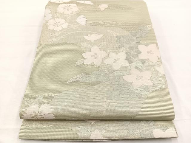 平和屋着物*夏物 九寸開き名古屋帯 秋草文 銀糸 正絹 逸品 BAAX7555hv