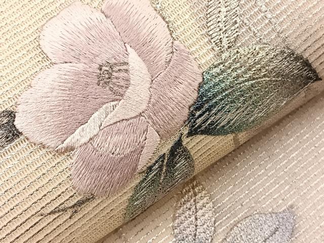 平和屋着物*夏物 九寸開き名古屋帯 刺繍 椿 金銀彩 正絹 逸品 BAAX7556hv