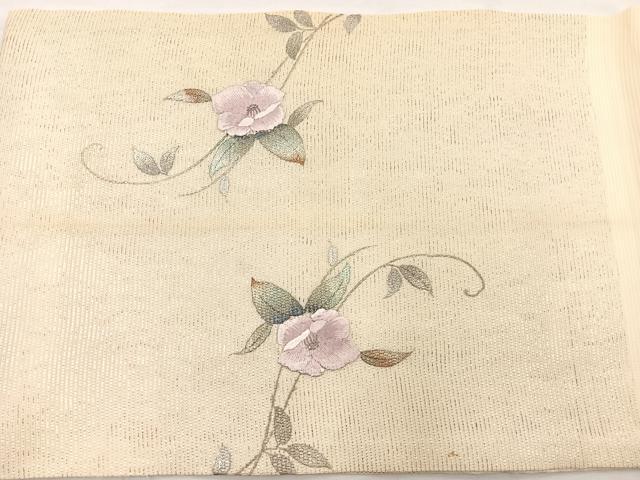 平和屋着物*夏物 九寸開き名古屋帯 刺繍 椿 金銀彩 正絹 逸品 BAAX7556hv
