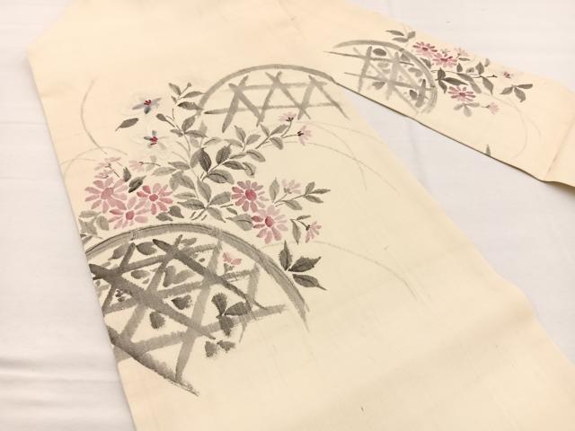 平和屋着物*夏物 九寸名古屋帯 手描き 籬花文 正絹 逸品 BAAX7563hv