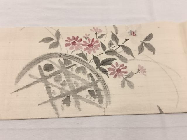 平和屋着物*夏物 九寸名古屋帯 手描き 籬花文 正絹 逸品 BAAX7563hv