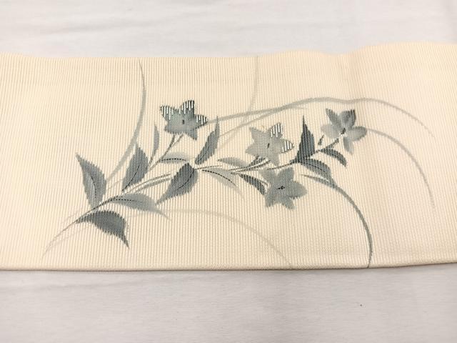 平和屋着物*夏物 九寸名古屋帯 手描き 竹屋町刺繍 秋草文 銀糸 正絹 逸品 BAAX7564hv