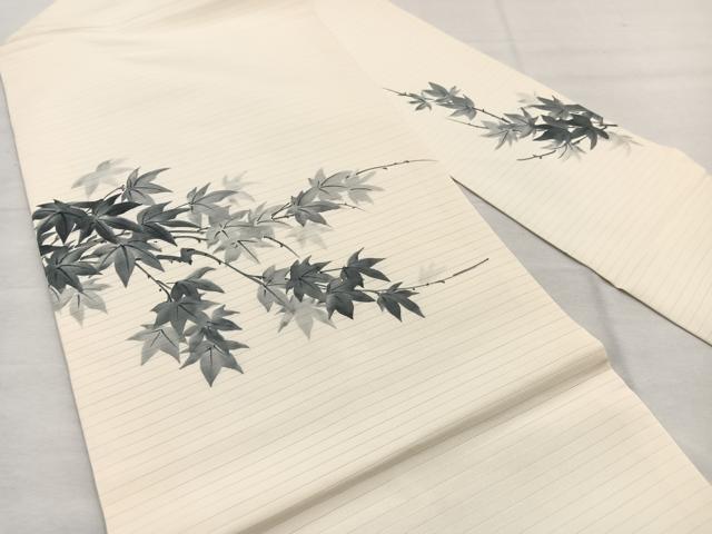 平和屋着物*夏物 絽塩瀬 九寸名古屋帯 作家物 手描き 楓 正絹 逸品 BAAX7567hv