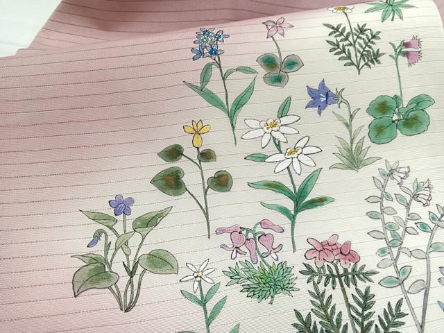 平和屋着物*夏物 絽塩瀬 九寸名古屋帯 作家物 手描き 草花文 正絹 逸品 BAAX7569hv