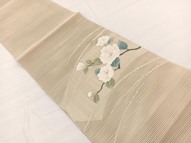 平和屋着物*夏物 八寸名古屋帯 絽綴れ 地紙花文 金銀糸 正絹 逸品 未使用 BAAX7570hv