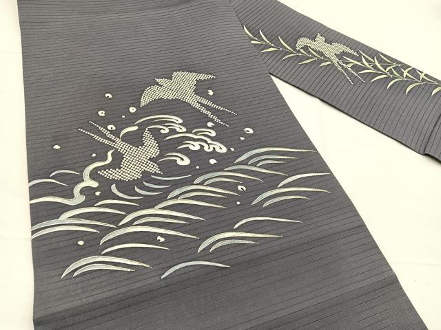 平和屋着物*夏物 絽塩瀬 九寸名古屋帯 駒刺繍 立波飛鳥文 正絹 逸品 BAAX7578hv