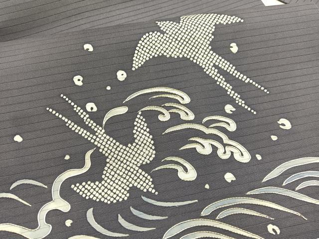 平和屋着物*夏物 絽塩瀬 九寸名古屋帯 駒刺繍 立波飛鳥文 正絹 逸品 BAAX7578hv