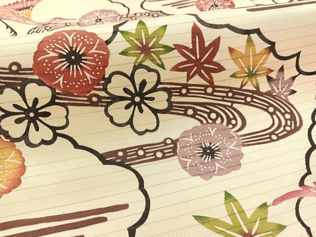 平和屋着物*夏物 絽塩瀬 全通柄 九寸名古屋帯 紅型 流水飛鶴花文 正絹 逸品 BAAX7581hv