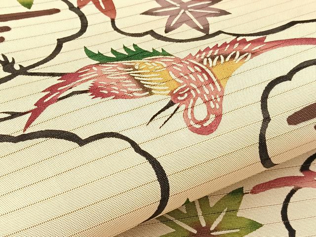 平和屋着物*夏物 絽塩瀬 全通柄 九寸名古屋帯 紅型 流水飛鶴花文 正絹 逸品 BAAX7581hv
