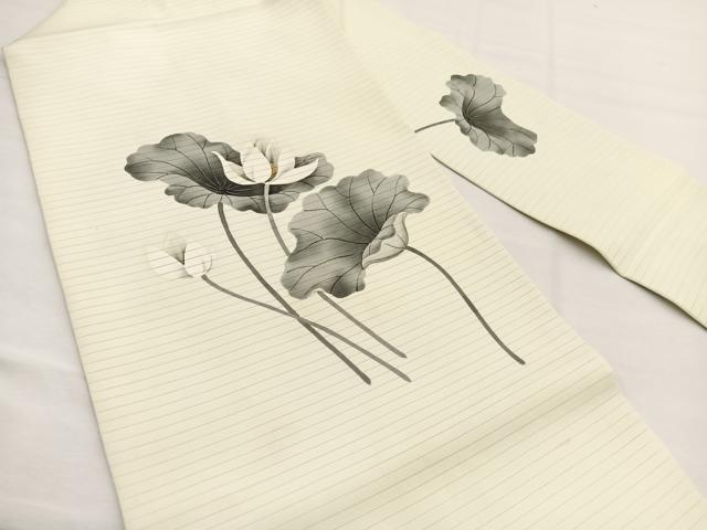 平和屋着物*夏物 絽塩瀬 九寸名古屋帯 作家物 手描き 蓮の花 金彩 正絹 逸品 BAAX7585hv