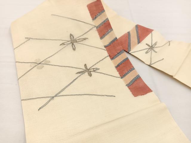 平和屋着物*夏物 九寸名古屋帯 花菱文 金銀糸 正絹 逸品 BAAX7594hv