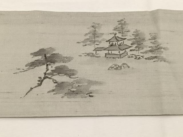 平和屋着物*夏物 九寸名古屋帯 作家物 手描き 風景文 正絹 逸品 BAAX7603hv